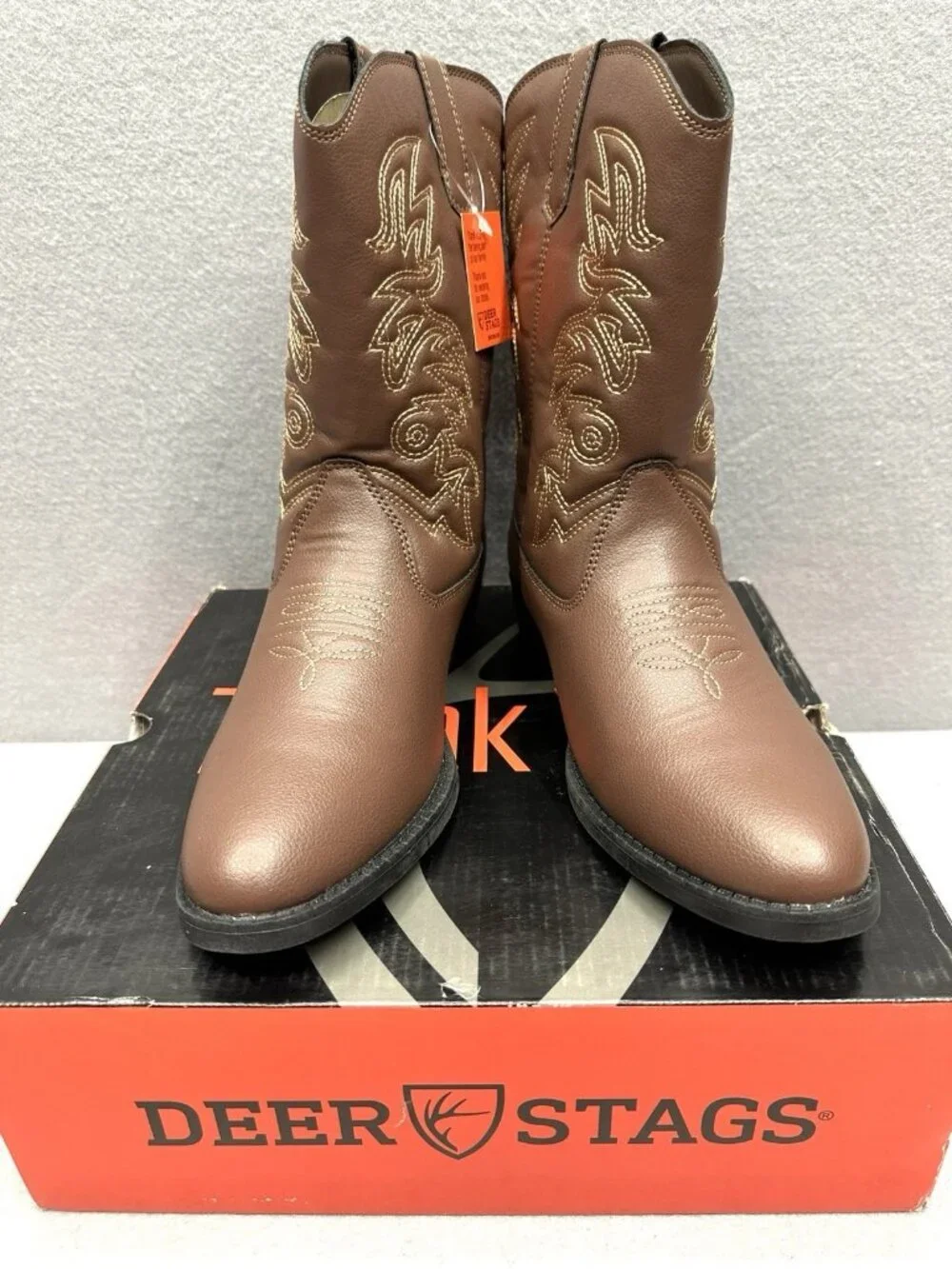 Deer Stags Ranch Cowboy Boots Kids Size 6M Brown Western Equestrian County NIB